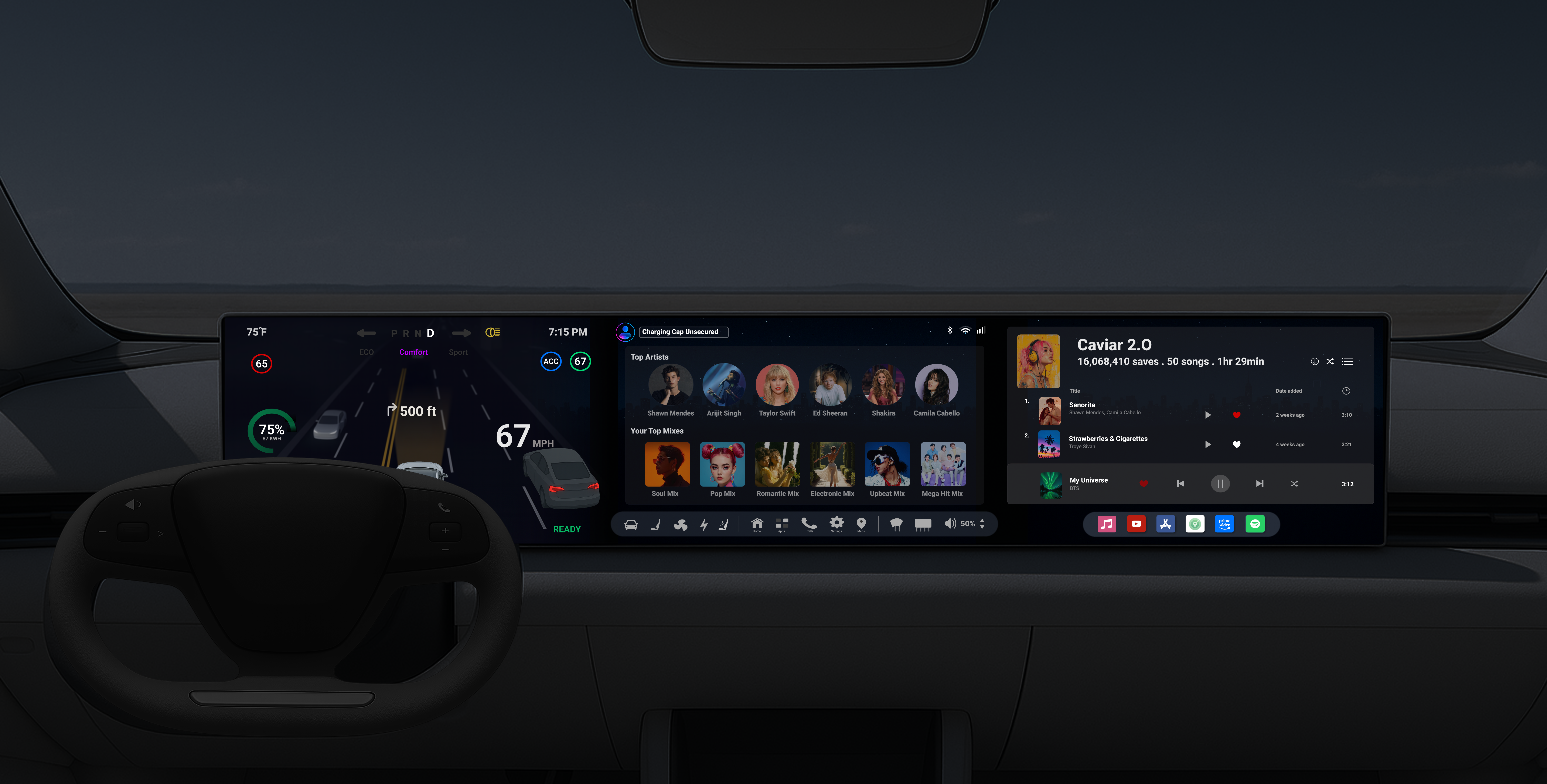 Night mode in sunset car interior